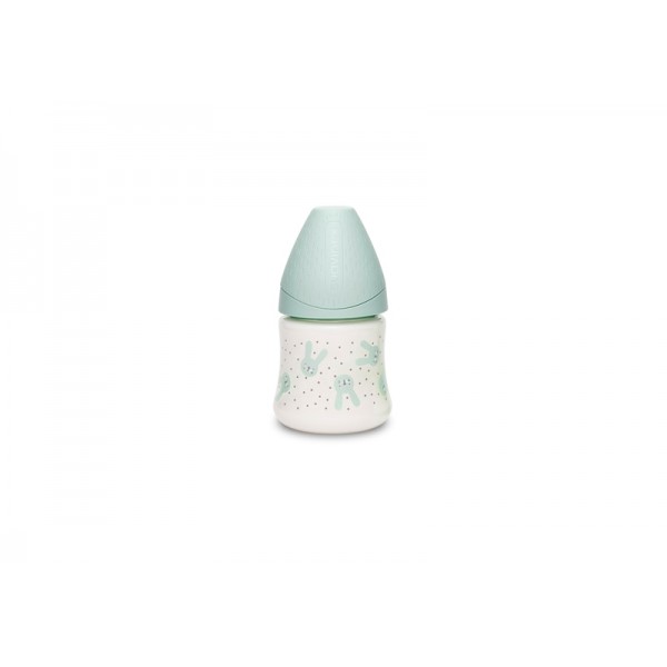 Бутылочка 150 мл Suavinex, медленный поток - Уютные истории, бирюзовый зайчик