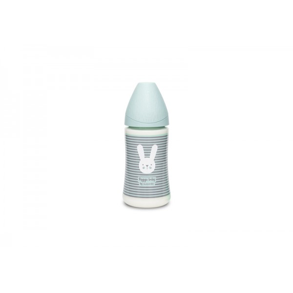 Пляшечка 270 мл Suavinex Затишні історії, 3-позиційна соска, бірюзовий зайчик