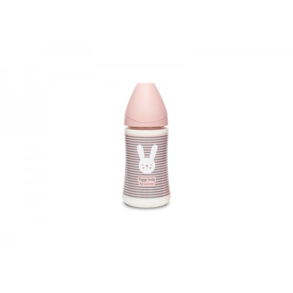 Пляшечка Suavinex 270 мл, Затишні історії, 3-позиційна соска, рожевий зайчик