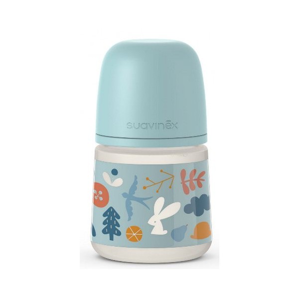 Бутылочка 150 мл, физиологическая соска медленный поток, Suavinex - Лесные истории, голубая