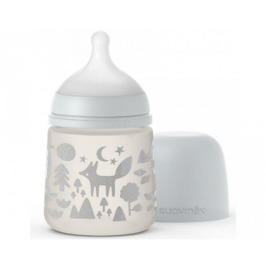 Пляшка 150 мл, фізіологічна соска повільний потік, Suavinex - Історії лисиці, сіра