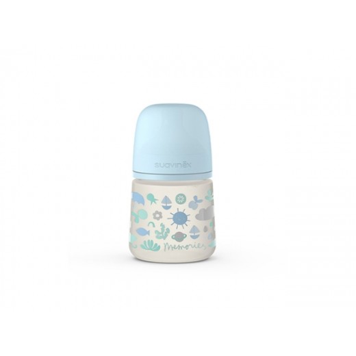 Пляшка 150 мл, фізіологічна соска повільний потік, Suavinex - історії малюків, блакитна