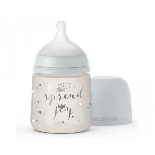 Пляшка Suavinex 150 мл, фізіологічна соска, повільний потік, срібна корона