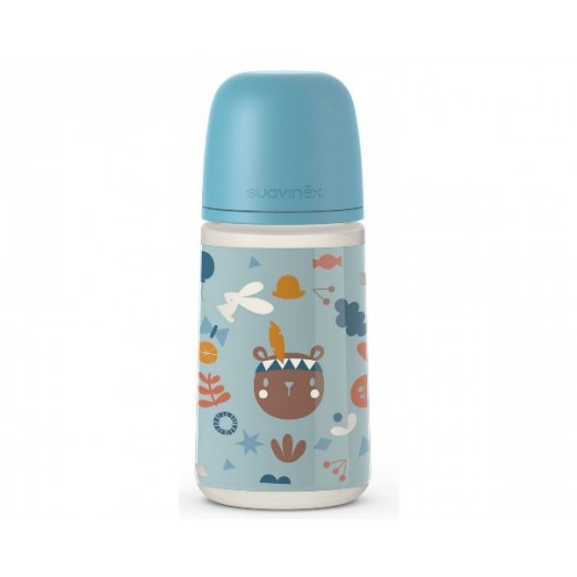 Пляшка Suavinex - 270 мл, фізіологічна соска середній потік, Лісові історії блакитна