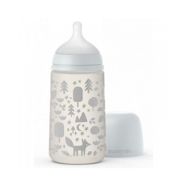 Пляшка Suavinex 270 мл, фізіологічна соска середній потік, сіра