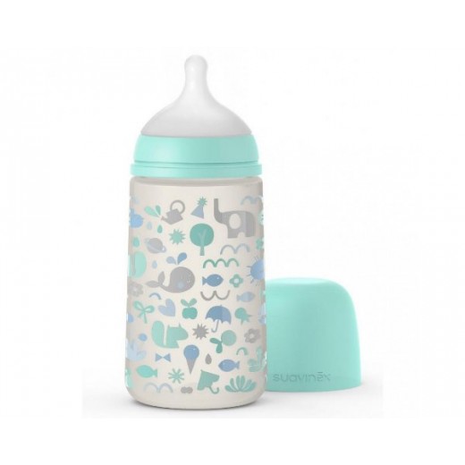 Пляшка Suavinex 270 мл, фізіологічна соска середній потік, зелена