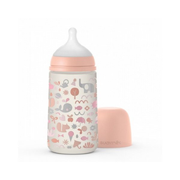 Бутылочка Suavinex 270 мл, физиологическая соска средний поток, оранжевая