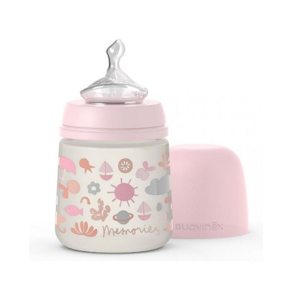 Бутылочка Suavinex - 150 мл, анатомическая соска медленный поток, розовая