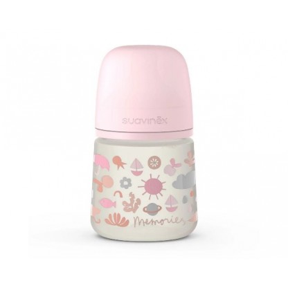 Бутылочка Suavinex - 150 мл, анатомическая соска медленный поток, розовая