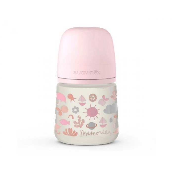Бутылочка Suavinex - 150 мл, анатомическая соска медленный поток, розовая