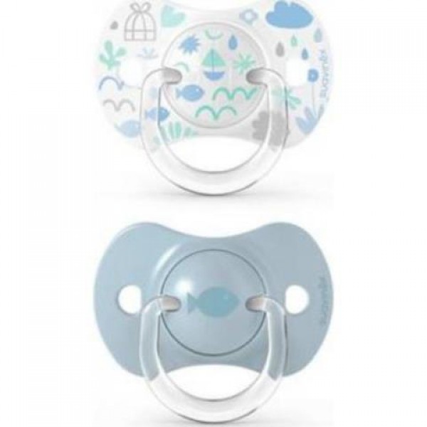 Пустышка анатомическая 2 шт, 0-6 месяцев, Истории малышей, голубая - Suavinex