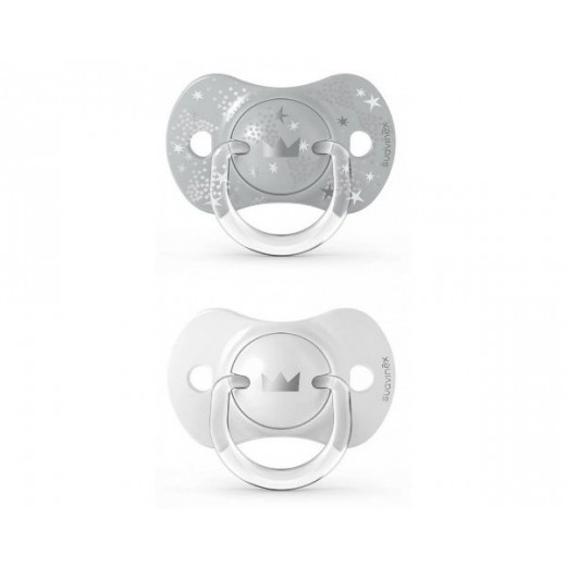 Пустышка физиологическая Suavinex, 2 шт, 0-6 месяцев, серебряная корона
