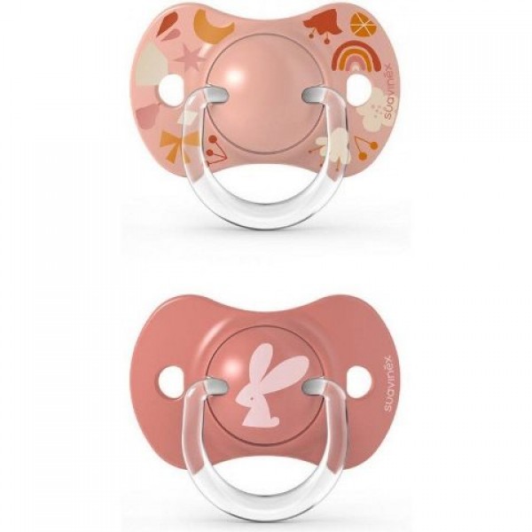 Пустышка физиологическая Suavinex, 2 шт, 0-6 месяцев, Лесные истории, розовая