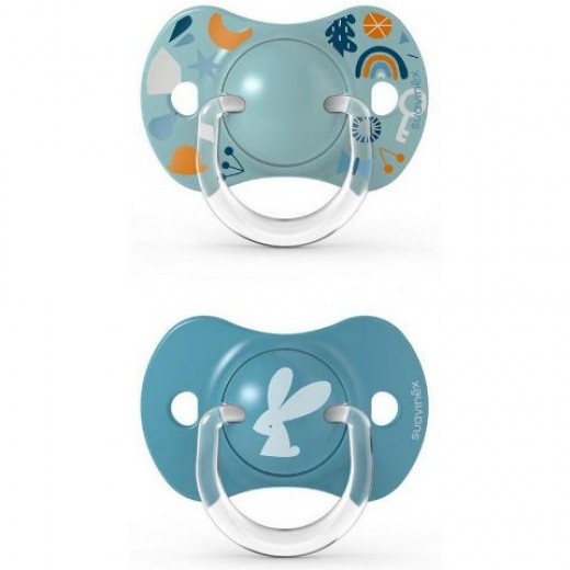 Пустышка физиологическая Suavinex, 2 шт, 0-6 месяцев, Лесные истории, голубая