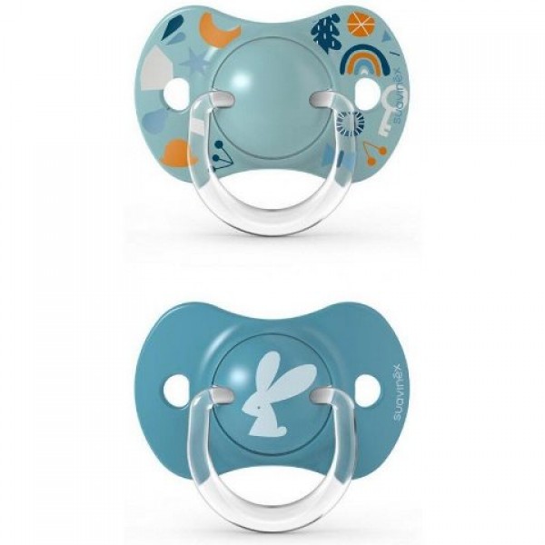 Пустышка физиологическая Suavinex, 2 шт, 0-6 месяцев, Лесные истории, голубая