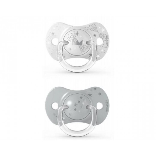 Пустышка физиологическая Suavinex, 2 шт, 6-18 месяцев, Волшебные истории, серебряная корона