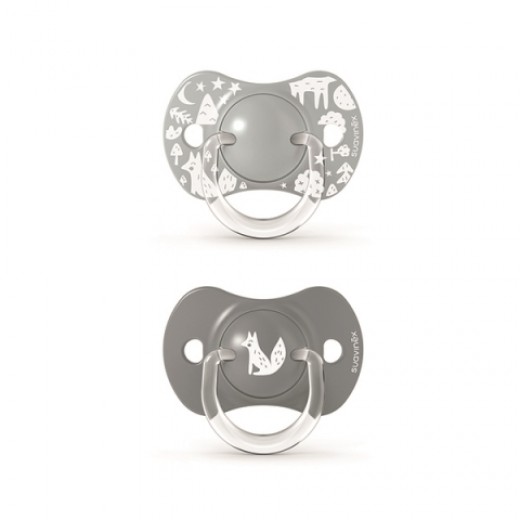 Пустышка физиологическая Suavinex, 2 шт, 6-18 месяцев, Fox - истории лисы, серая Пустышка физиологическая Suavinex, 2 шт, 6-18 месяцев, Fox - истории лисы, серая