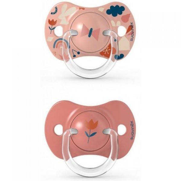 Пустышка физиологическая Suavinex, 2 шт, 6-18 месяцев, Лесные истории, розовая