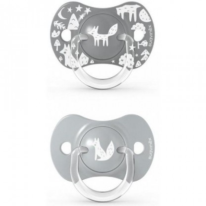 Пустышка физиологическая Suavinex, 2 шт, +18 месяцев, Fox - истории лисы, серая