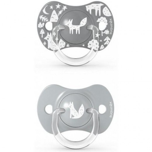 Пустышка физиологическая Suavinex, 2 шт, +18 месяцев, Fox - истории лисы, серая