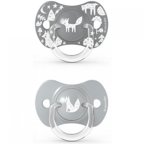 Пустышка физиологическая Suavinex, 2 шт, +18 месяцев, Fox - истории лисы, серая