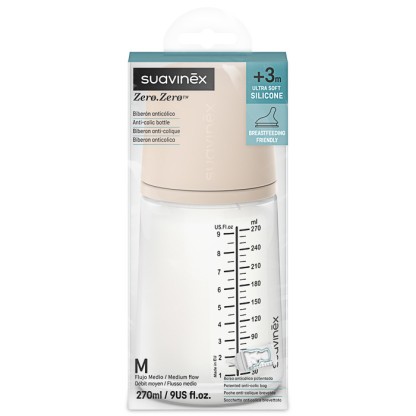 Пляшечка антиколікова Suavinex ZERO.ZERO 270 мл (середній потік)