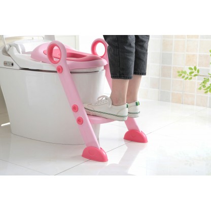 Дитяче сидіння зі сходинками на унітаз з поліуретановим кільцем, рожеве Babyhood BH-122P