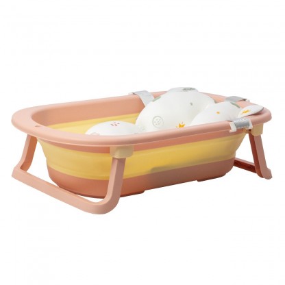 Набір Ванна складана Babyhood Комфорт Плюс з термометром, Рожева та гіркою Слоненя Babyhood BH-328PY E