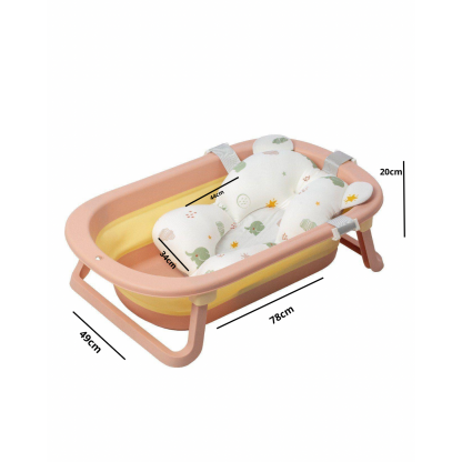 Набір Ванна складана Babyhood Комфорт Плюс з термометром, Рожева та гіркою Слоненя Babyhood BH-328PY E