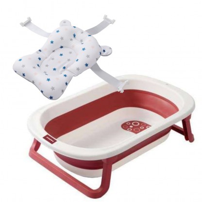 Набір : Ванночка складана "Комфорт" ,червона + гірка для купання