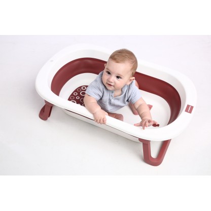 Набір : Ванночка складана "Комфорт" ,червона + гірка для купання