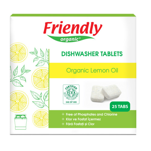Таблетки для  мытья посуды в посудомоечной машине Friendly Organic, лимон 25 шт.