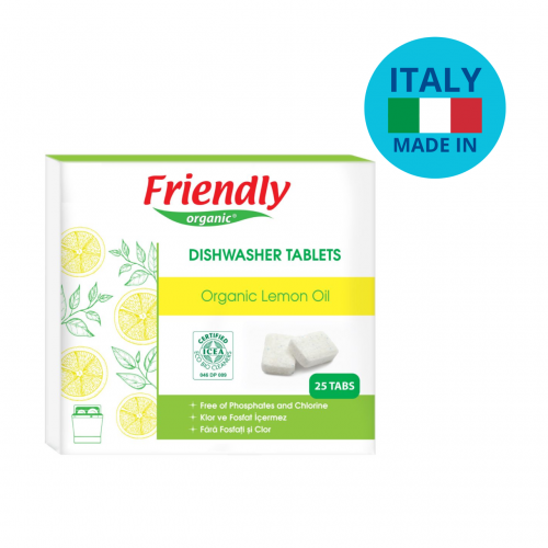 Таблетки для  мытья посуды в посудомоечной машине Friendly Organic, лимон 25 шт.