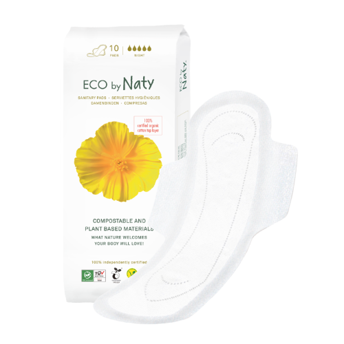 Органічні гігієнічні прокладки з крильцями ECO BY NATY (на 5 капель, нічні)  10 шт в уп. 