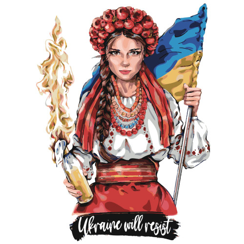 Картина за номерами Strateg премиум Дівчина з бандерівським смузі розміром з лаком 40х50 см (SY6535)