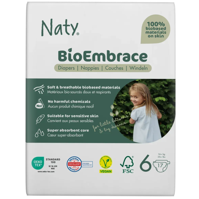 Одноразові дитячі підгузки BioEmbrace "NATY". Розмір 6 (16+ кг.), 17 шт. в упаковці.
