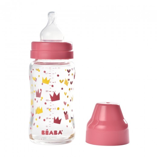 Бутылочка стеклянная с широким горлышком Beaba -240 мл - розовый, арт. 911654