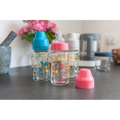 Скляна пляшечка Beaba з широким горлечком 240 мл рожева