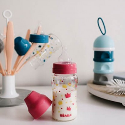 Скляна пляшечка Beaba з широким горлечком 240 мл рожева