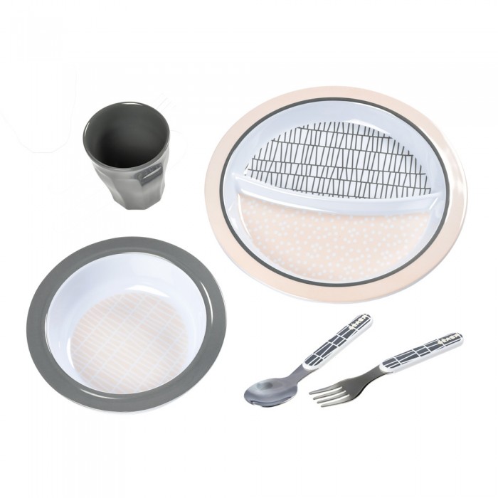 Набір посуду Beaba Pink Grid меламіновий 4+ рожевий, арт. 913460