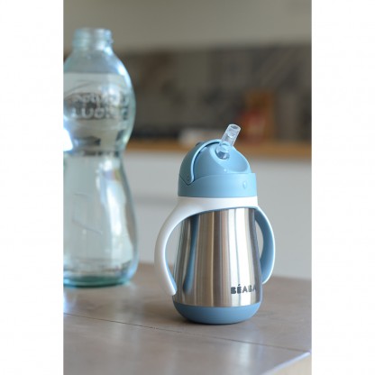 Металевий поїльник Beaba з трубочкою 250 мл блакитний