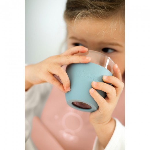 Набор посуды стеклянный: тарелка, миска, стакан Beaba голубой, арт. 913486