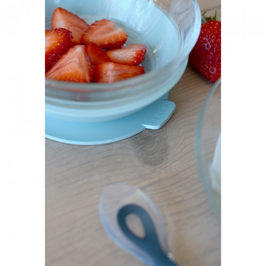 Набор посуды стеклянный: тарелка, миска, стакан Beaba голубой, арт. 913486