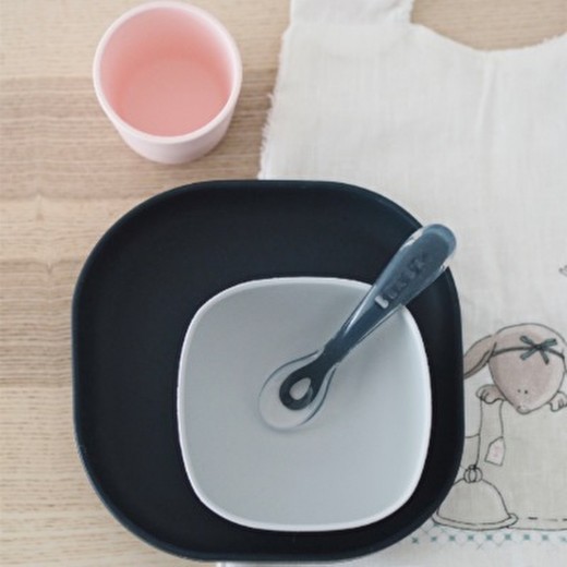 Набор посуды Beaba: тарелка, чашка, стакан, ложка 4+ синий/розовый, арт. 913506