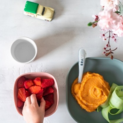 Набор: тарелка, миска, стакан, ложка Beaba 4+ розовый/эвкалипт, арт. 913507