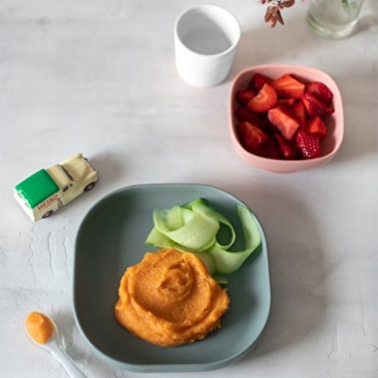 Набор: тарелка, миска, стакан, ложка Beaba 4+ розовый/эвкалипт, арт. 913507