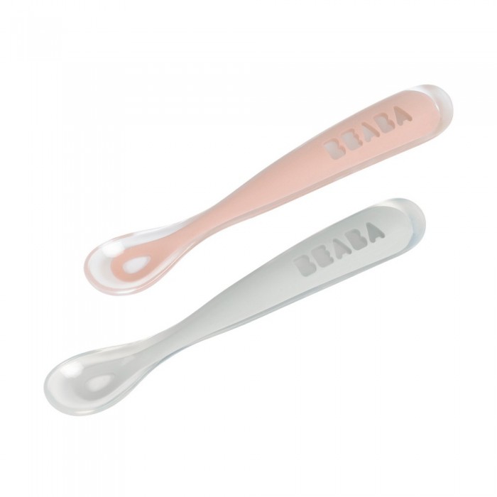 Набор ложек Beaba силиконовых 2шт., 4+ розовый/серый, арт. 913469