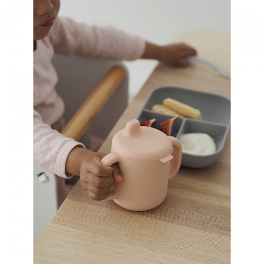 Набір: тарілка, поїльник, ложка Beaba 8+ рожевий/сірий, арт. 913527