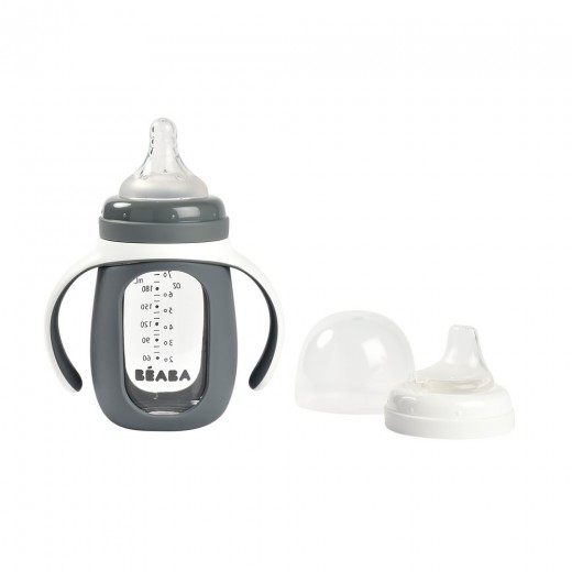Поїльник Beaba навчальний склянний 2 в 1 210 мл сірий, арт. 913538