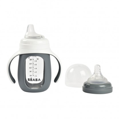 Поїльник Beaba навчальний скляний 2 в 1 210 мл сірий, арт. 913538